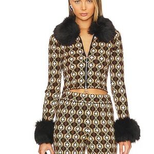 Show Me Your MuMu Geometric Teddy Jacket with Faux Fur
